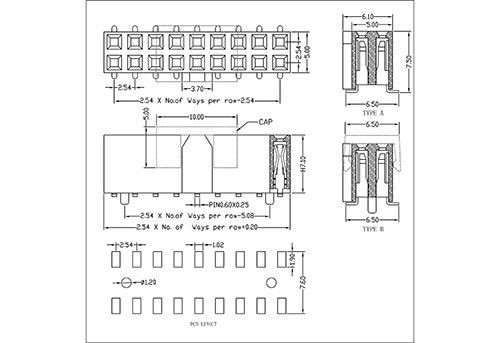 2.54mm Female Header Dual Row SMT With Bump